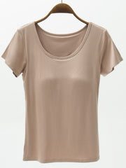 Round Neck Modal T-Shirt with Bra Trendsi