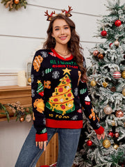 Christmas Element Round Neck Long Sleeve Sweater - Trendsi