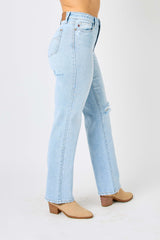 Judy Blue Full Size High Waist Distressed Straight Jeans Trendsi