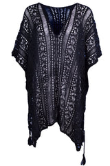 Cutout V-Neck Cover-Up with Tassel - Flyclothing LLC