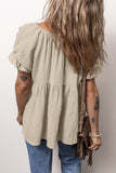 Embroidered Tie Neck Short Sleeve Blouse Trendsi