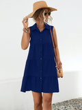 Button Up Sleeveless Mini Dress - Flyclothing LLC