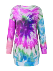 Full Size Tie-Dye Round Neck Long Sleeve Dress - Trendsi