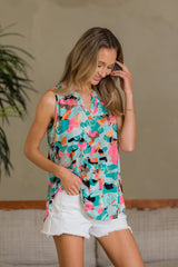 Sew In Love Wrinkle-Free Floral Notched Tank Trendsi