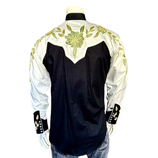 Rockmont Clothing Men's Floral 2-Tone White & Black Embroidered Western Shirt - Rockmount Clothing