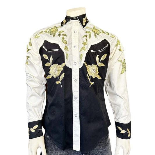 Rockmont Clothing Men's Floral 2-Tone White & Black Embroidered Western Shirt - Rockmount Clothing