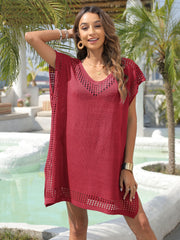 Slit Openwork V-Neck Cover-Up - Flyclothing LLC