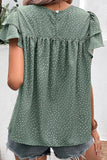 Ruffled Printed Round Neck Cap Sleeve Blouse - Flyclothing LLC