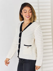 Contrast Trim Button Up Cardigan - Trendsi