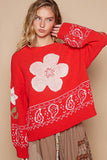 POL Flower Lace Patch Long Sleeve Sweater