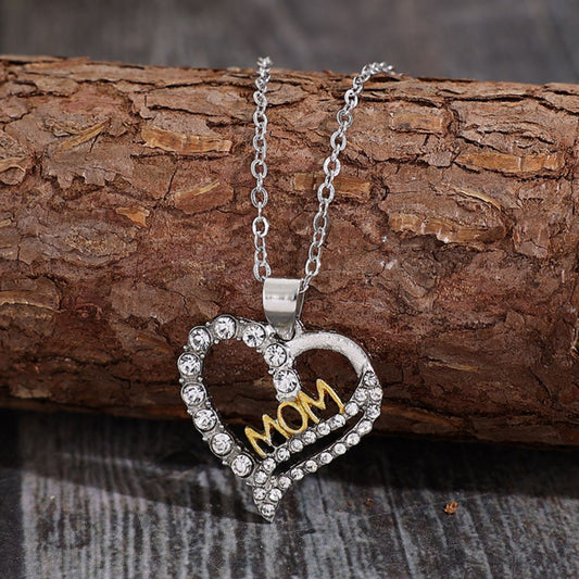 Alloy Inlaid Zircon Heart Pendant Necklace - Trendsi