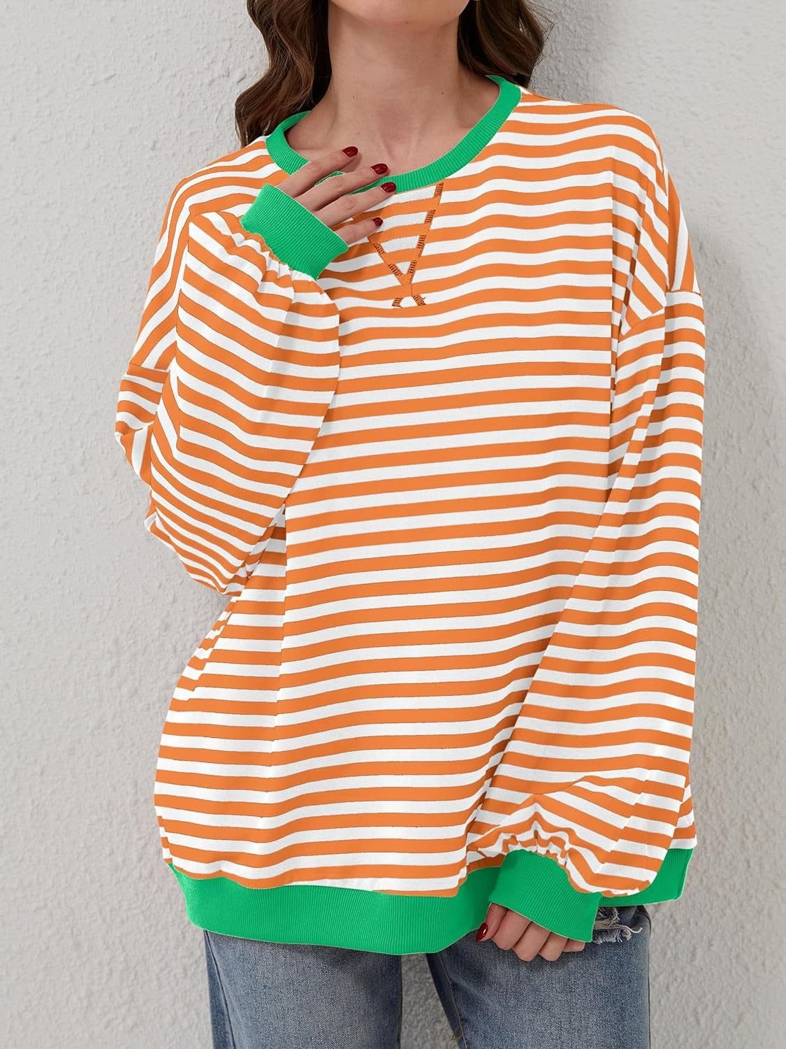 Contrast Striped Long Sleeve Sweatshirt - Trendsi