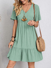 Full Size V-Neck Short Sleeve Dress - Trendsi