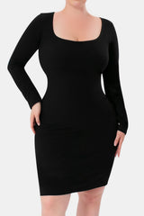 Basic Bae Full Size Built-In Shapewear Square Neck Long Sleeve Dress - Trendsi