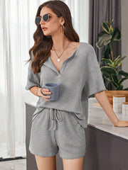 Full Size Waffle-Knit Dropped Shoulder Top and Shorts Set - Trendsi