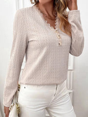 Lace Detail V-Neck Long Sleeve T-Shirt