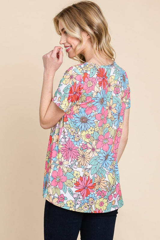 BOMBOM Floral Short Sleeve T-Shirt - Trendsi