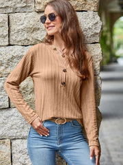 Mandy Notched Long Sleeve T-Shirt - Trendsi