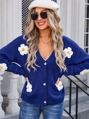 Crochet Flower Button Up Cardigan - Trendsi