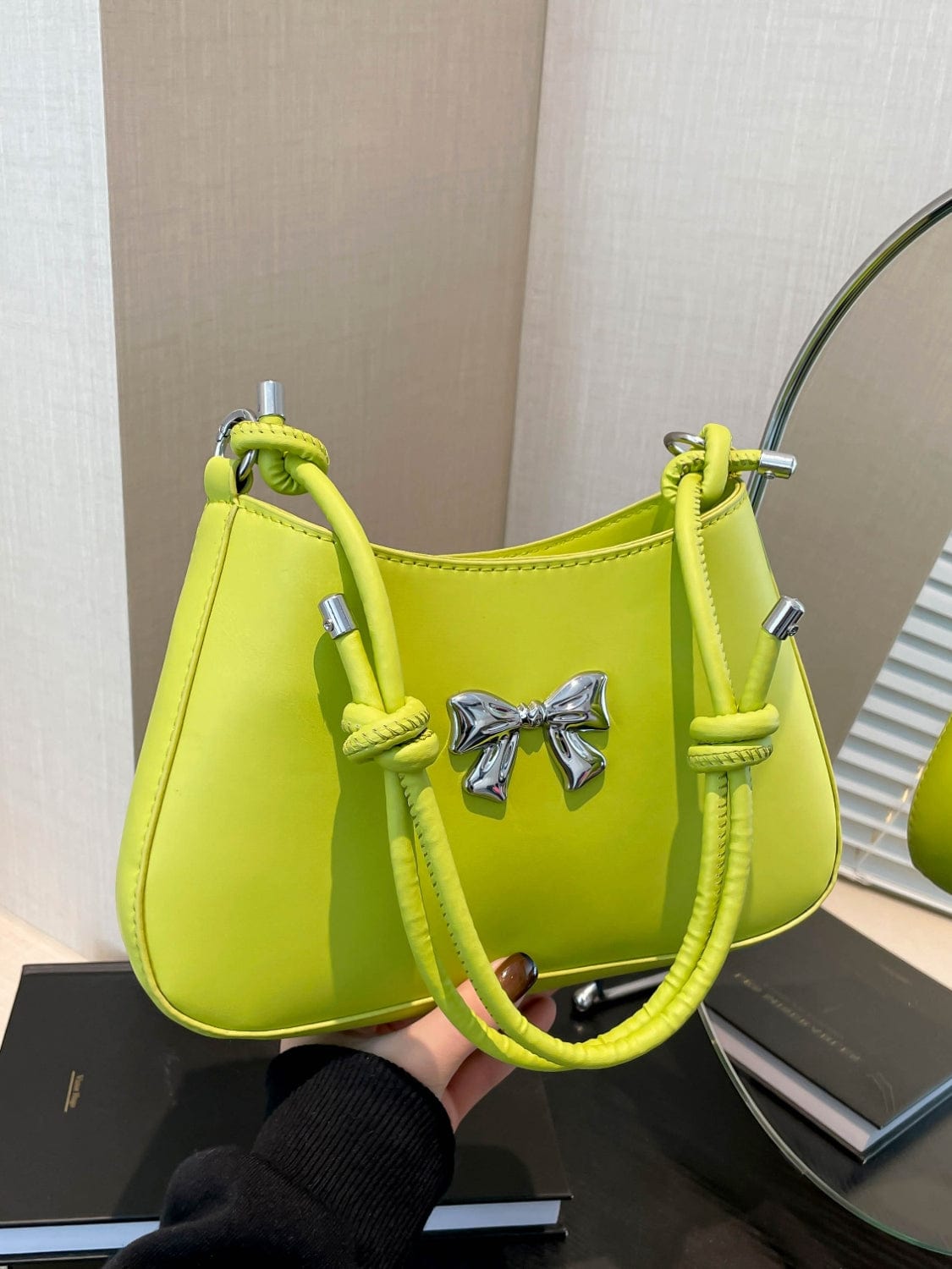 Bow PU Leather Knotted Strap Handbag - Trendsi