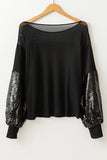 Sequin Boat Neck Long Sleeve Blouse