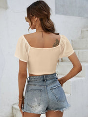 Drawstring Short Sleeve Crop Top - Trendsi