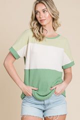 BOMBOM Color Block Short Sleeve T-Shirt - Trendsi