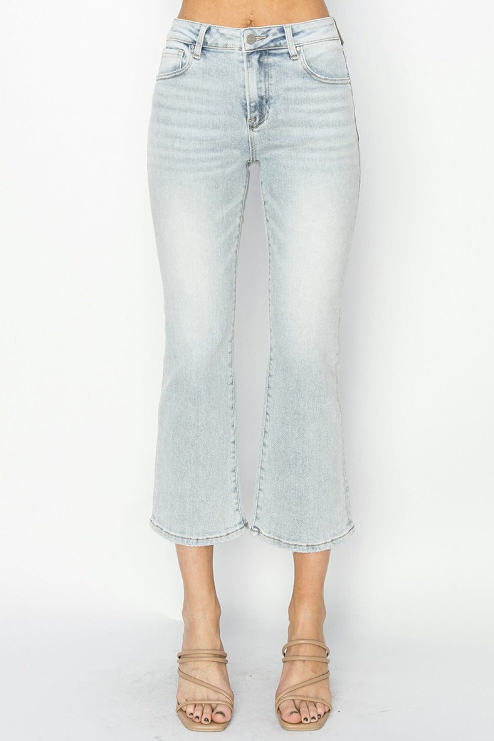 RISEN Full Size Mid Rise Cropped Flare Jeans - Trendsi