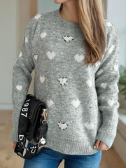 Heart Round Neck Long Sleeve Sweater - Trendsi