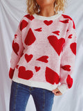 Heart Round Neck Long Sleeve Sweater - Trendsi