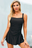 Ruched Square Neck Sleeveless One-Piece Swimwear - Flyclothing LLC