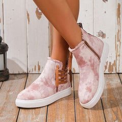 Lace-Up Round Toe Canvas Boots with Side Zip - Trendsi