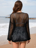 Openwork Dropped Shoulder Long Sleeve Cover-Up - Flyclothing LLC