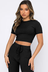 Round Neck Short Sleeve Top and Pants Set Trendsi