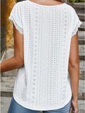 Eyelet V-Neck Cap Sleeve Blouse - Flyclothing LLC