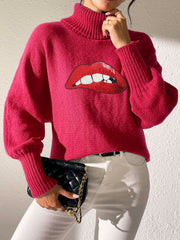 Lip Turtleneck Long Sleeve Sweater