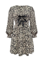 Leopard V-Neck Flounce Sleeve Dress - Trendsi