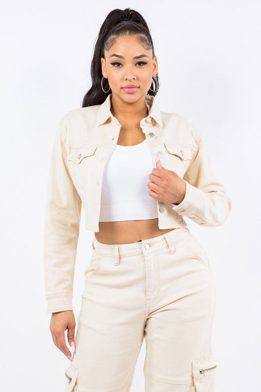 American Bazi Laced Back Cropped Jacket - Trendsi