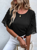 Swiss Dot Round Neck Half Sleeve Blouse Trendsi