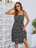 Printed Square Neck Tie Shoulder Dress - Flyclothing LLC