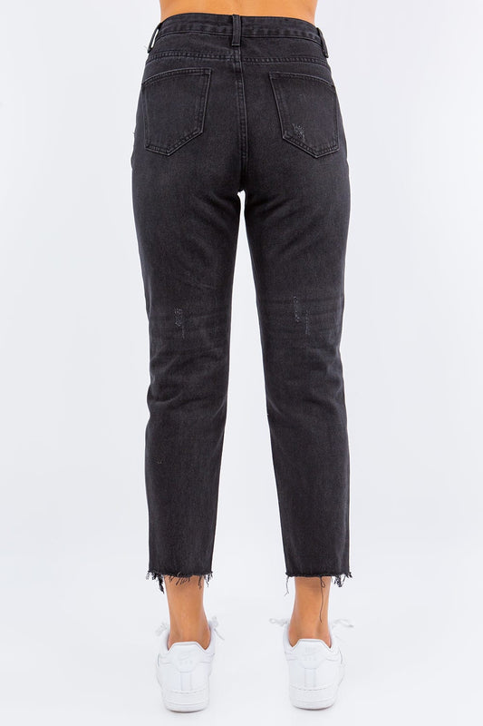 American Bazi High Waist Distressed Cropped Straight Jeans - Trendsi