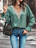 V-Neck Flounce Sleeve Blouse - Flyclothing LLC