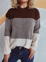 Color Block Long Sleeve Sweater - Trendsi