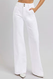 RISEN Full Size Tummy Control Double Button Wide Leg Jeans - Trendsi