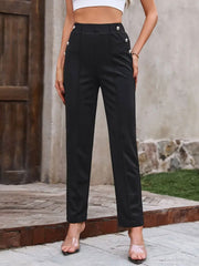 Decorative Button Elastic Waist Pants - Trendsi