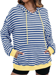 Drawstring Striped Long Sleeve Hoodie - Trendsi