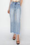 RISEN High Rise Crop Wide Fray Hem Jeans - Trendsi