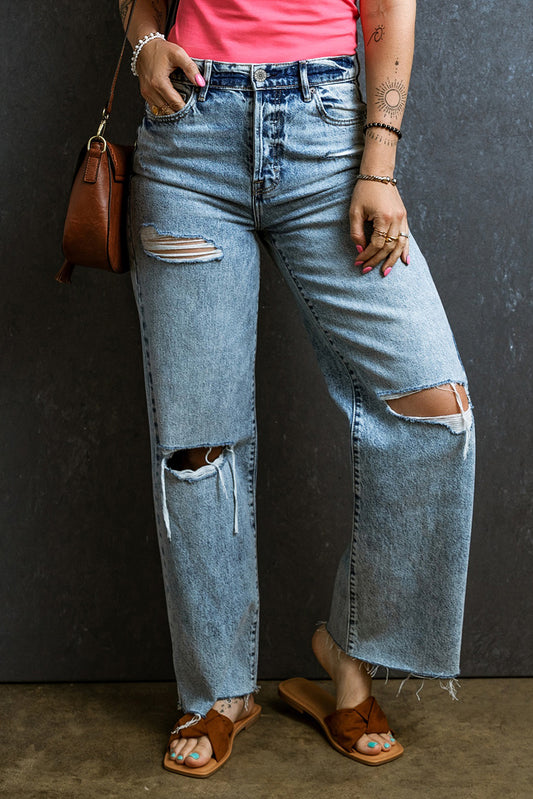 Distressed Raw Hem Straight Jeans Trendsi