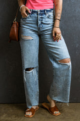 Distressed Raw Hem Straight Jeans Trendsi