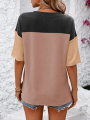 Color Block Round Neck Half Sleeve T-Shirt - Trendsi